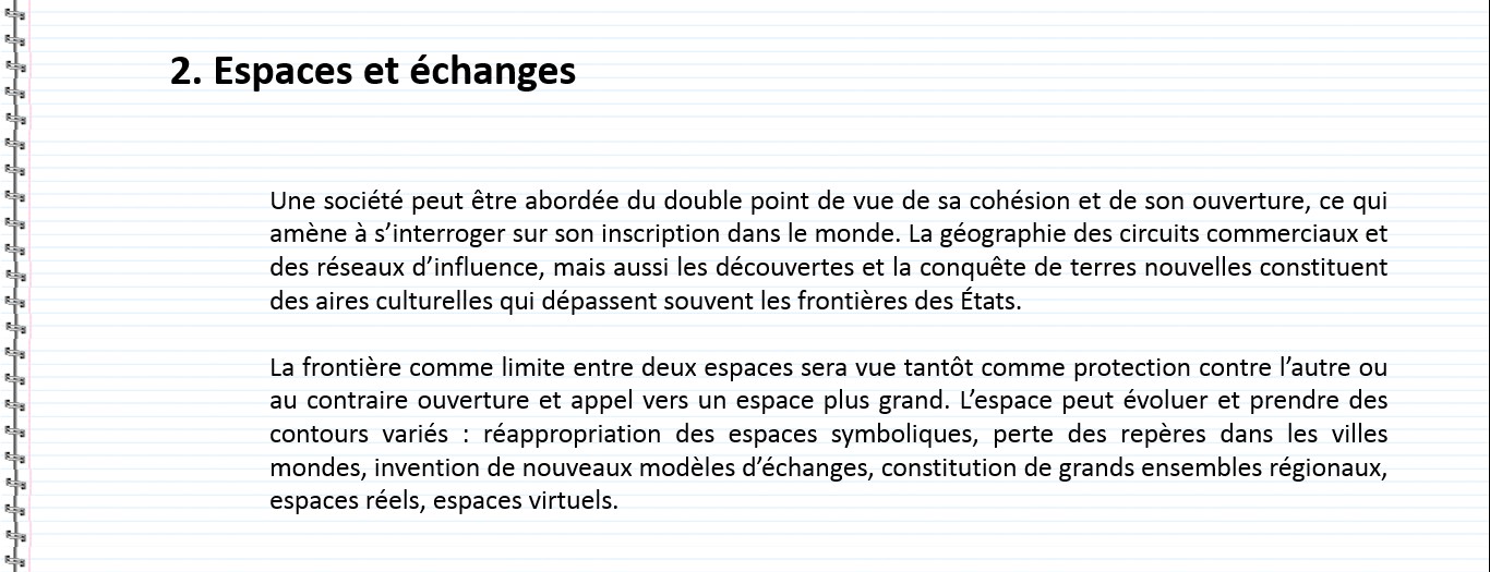 notion espaces et echanges espagnol