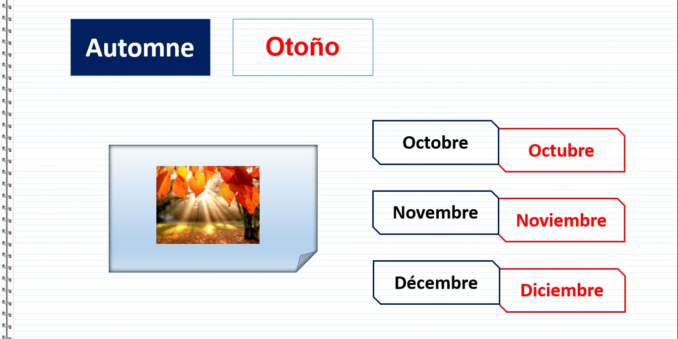 Les mois de l'année et les saisons en espagnol - automne, octobre, novembre, decembre, otonio, octubre, noviembre, diciembre