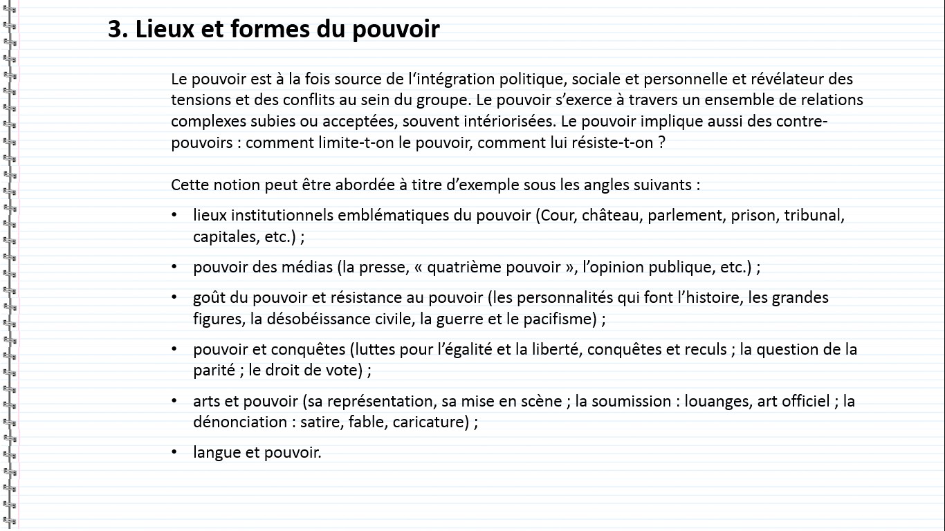 L’épreuve d’oral du Baccalauréat en espagnol  - Les 4 notions, Lieux et formes du pouvoir