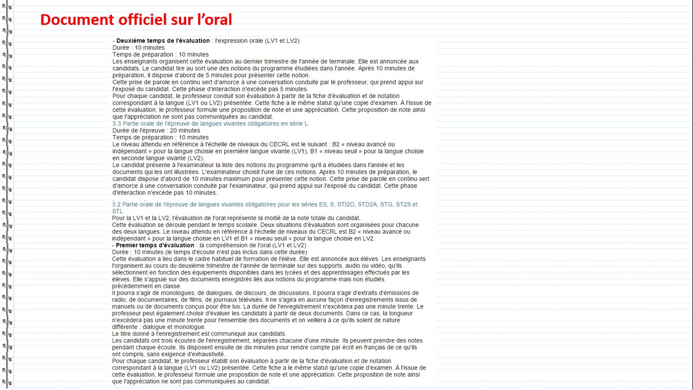 L’épreuve d’oral du Baccalauréat en espagnol  - Oral du baccalauréat, documents officiels sur l'oral, LV1, LV2, séries STI2D, séries STD2A, séries STG, séries ST2S, séries STL