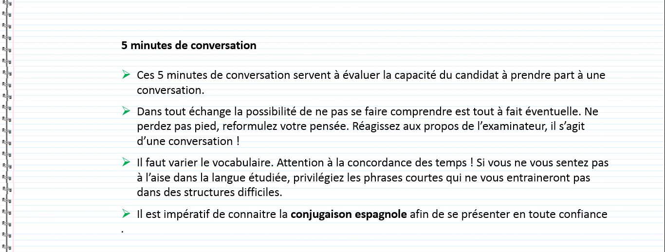 L’épreuve d’oral du Baccalauréat en espagnol  - l’épreuve d’expression orale, 5 minutes de conversation