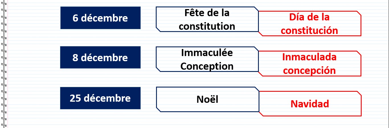 Les jours fériés en Espagne - Fête de la constitution, Día de la constitución, Immaculée Conception, Inmaculada concepción, Noël, Navidad